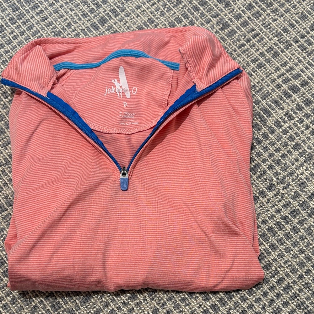 Johnnie-O Coral and Royal Blue Quarter-Zip Pullover